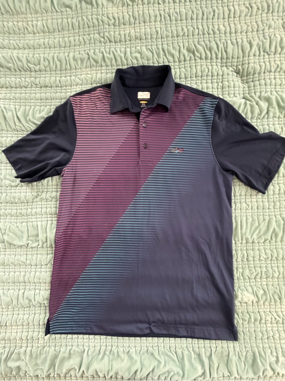 Greg Norman Collection Navy & Burgundy Diagonal Stripe Polo-Med